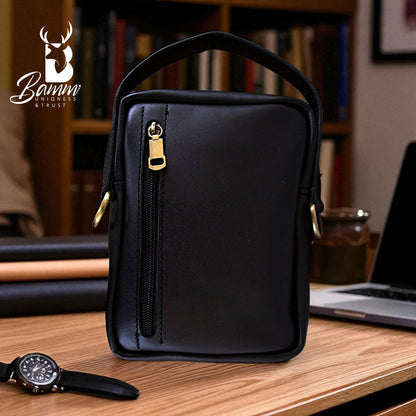 Men’s Genuine Leather Handbag – Leather – 20×15 cm – Main Zipper Compartment with Front & Back Pockets