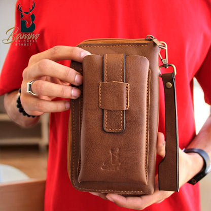 Premium Men’s Leather Handbag – Multi-Functional Organizer with Handle & Card Slots
