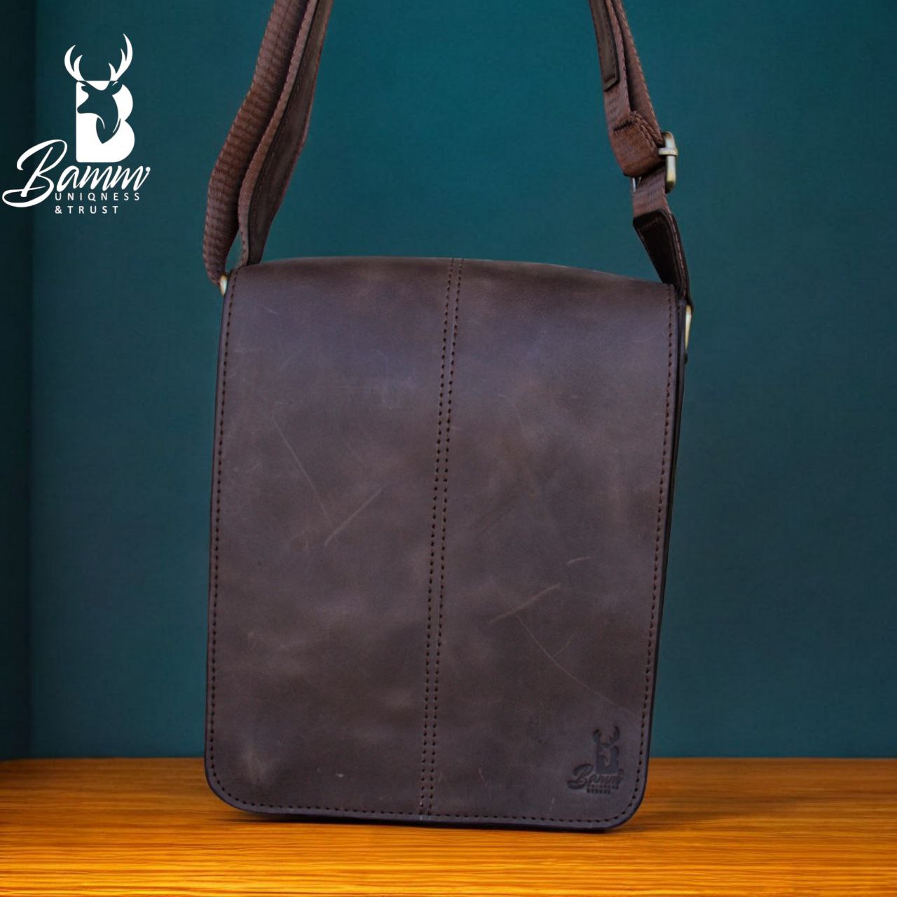 Men’s Genuine Leather Crossbody Bag – BAMM Shoulder Bag with Adjustable Strap, Anti-Rust Zippers, Card Holder, and Multiple Compartments