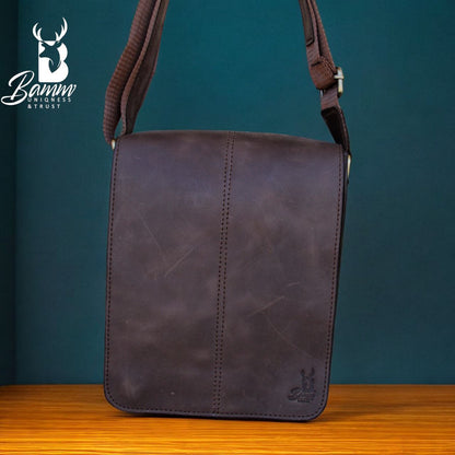 Men’s Genuine Leather Crossbody Bag – BAMM Shoulder Bag with Adjustable Strap, Anti-Rust Zippers, Card Holder, and Multiple Compartments
