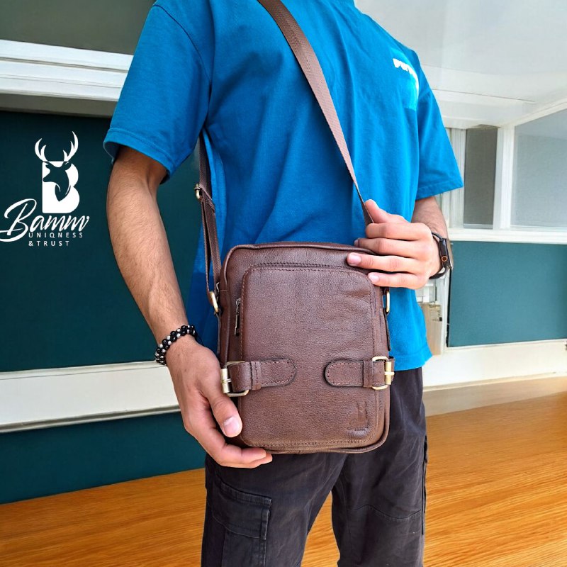 BAMM Natural Leather Men's Crossbody Bag – 25x20cm | Anti-Rust Accessories & Premium Satin Handle