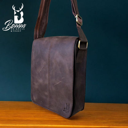 Men’s Genuine Leather Crossbody Bag – BAMM Shoulder Bag with Adjustable Strap, Anti-Rust Zippers, Card Holder, and Multiple Compartments
