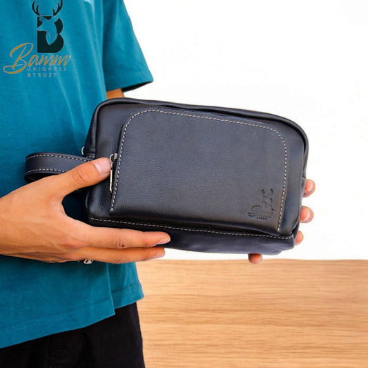 Men’s Natural Leather Hand Bag – Compact, Stylish & Multi-pocket Design