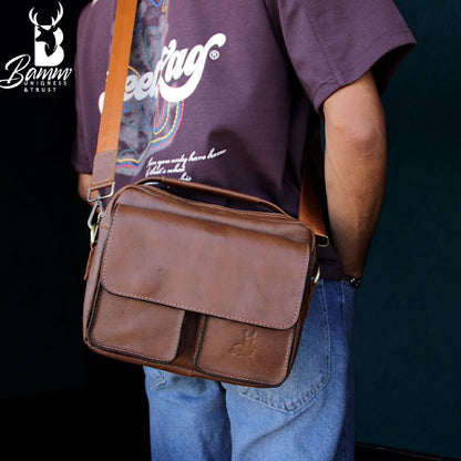 Genuine Leather Men’s Crossbody Bag – Multiple Pockets, Velvet Lining, Rust-Resistant Hardware