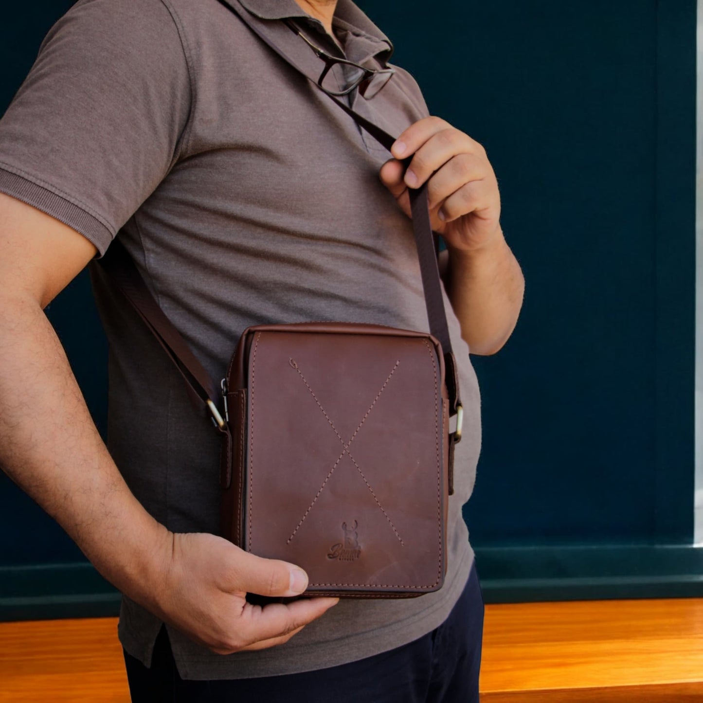 Natural Leather Bag Cross From Bamm