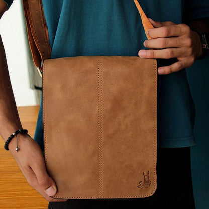 Men’s Genuine Leather Crossbody Bag – BAMM Shoulder Bag with Adjustable Strap, Anti-Rust Zippers, Card Holder, and Multiple Compartments