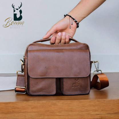 Genuine Leather Men’s Crossbody Bag – Multiple Pockets, Velvet Lining, Rust-Resistant Hardware