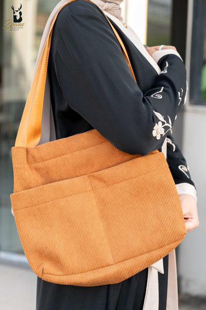 BAMM Corduroy Canvas Tote Bag for Women – Stylish Shoulder Bag for Travel, School & Daily Use (8006)