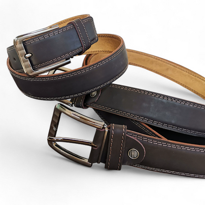 BAMM Genuine Leather Belt for Men – Italian Stitching & Rust-Resistant Buckle