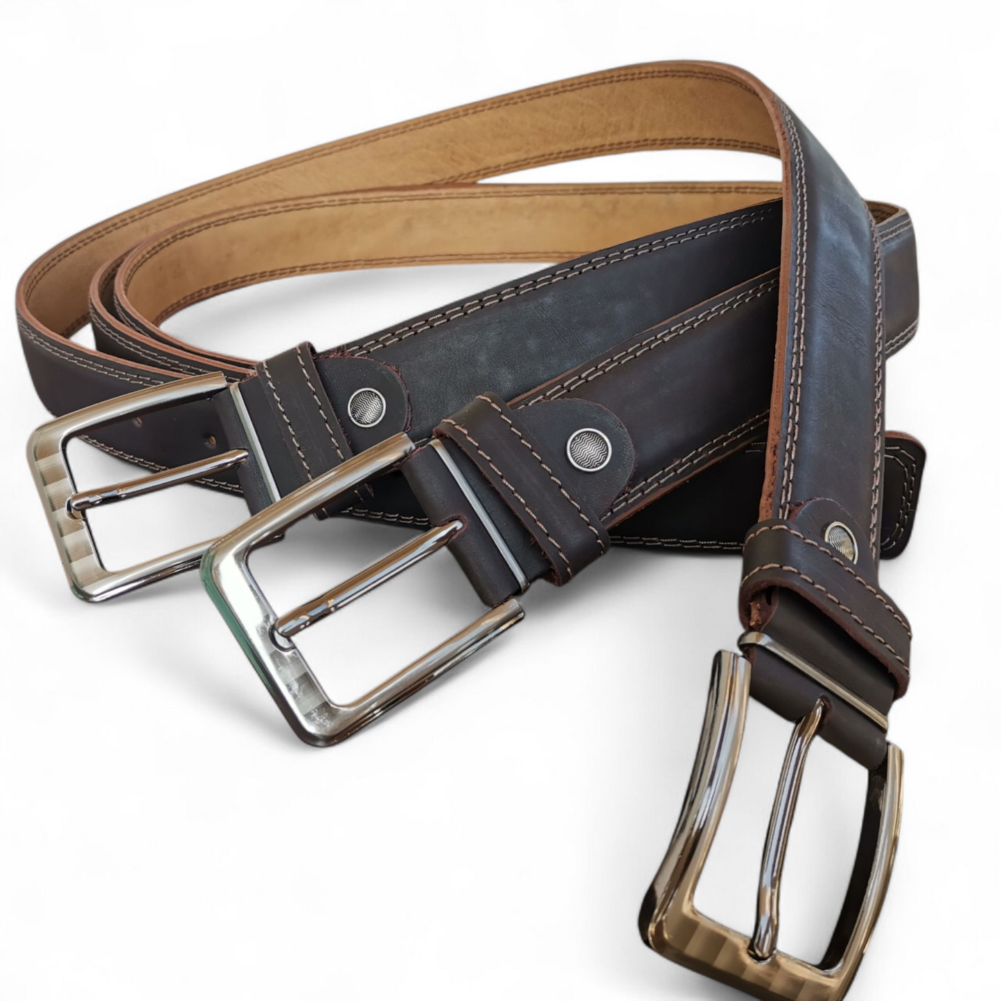 BAMM Genuine Leather Belt for Men – Italian Stitching & Rust-Resistant Buckle