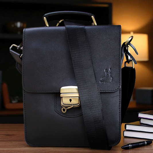 Men’s Genuine Leather Crossbody Bag with Lock & Key – Shoulder Messenger Bag 26×20×10 cm 2241 mo