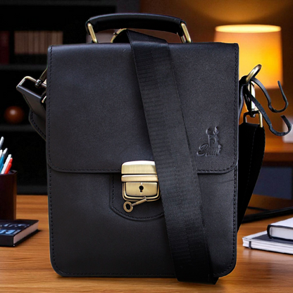 Men’s Genuine Leather Crossbody Bag with Lock & Key – Shoulder Messenger Bag 26×20×10 cm 2241 mo