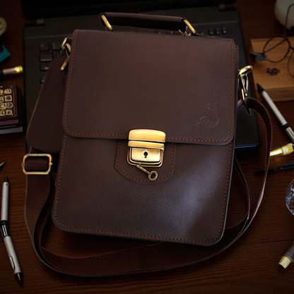 Men’s Genuine Leather Crossbody Bag with Lock & Key – Shoulder Messenger Bag 26×20×10 cm 2241 mo