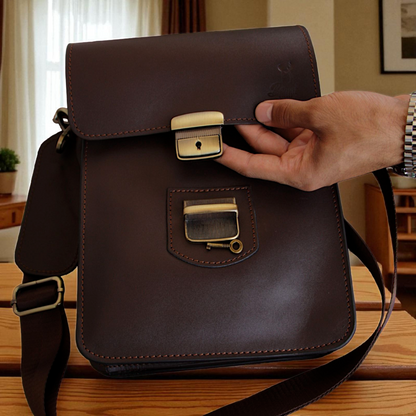 Men’s Genuine Leather Crossbody Bag with Lock & Key – Shoulder Messenger Bag 26×20×10 cm 2241 mo