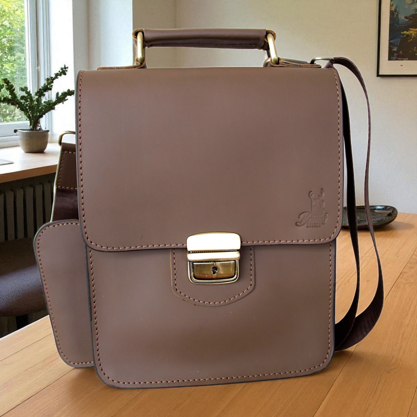 Men’s Genuine Leather Crossbody Bag with Lock & Key – Shoulder Messenger Bag 26×20×10 cm 2241 mo