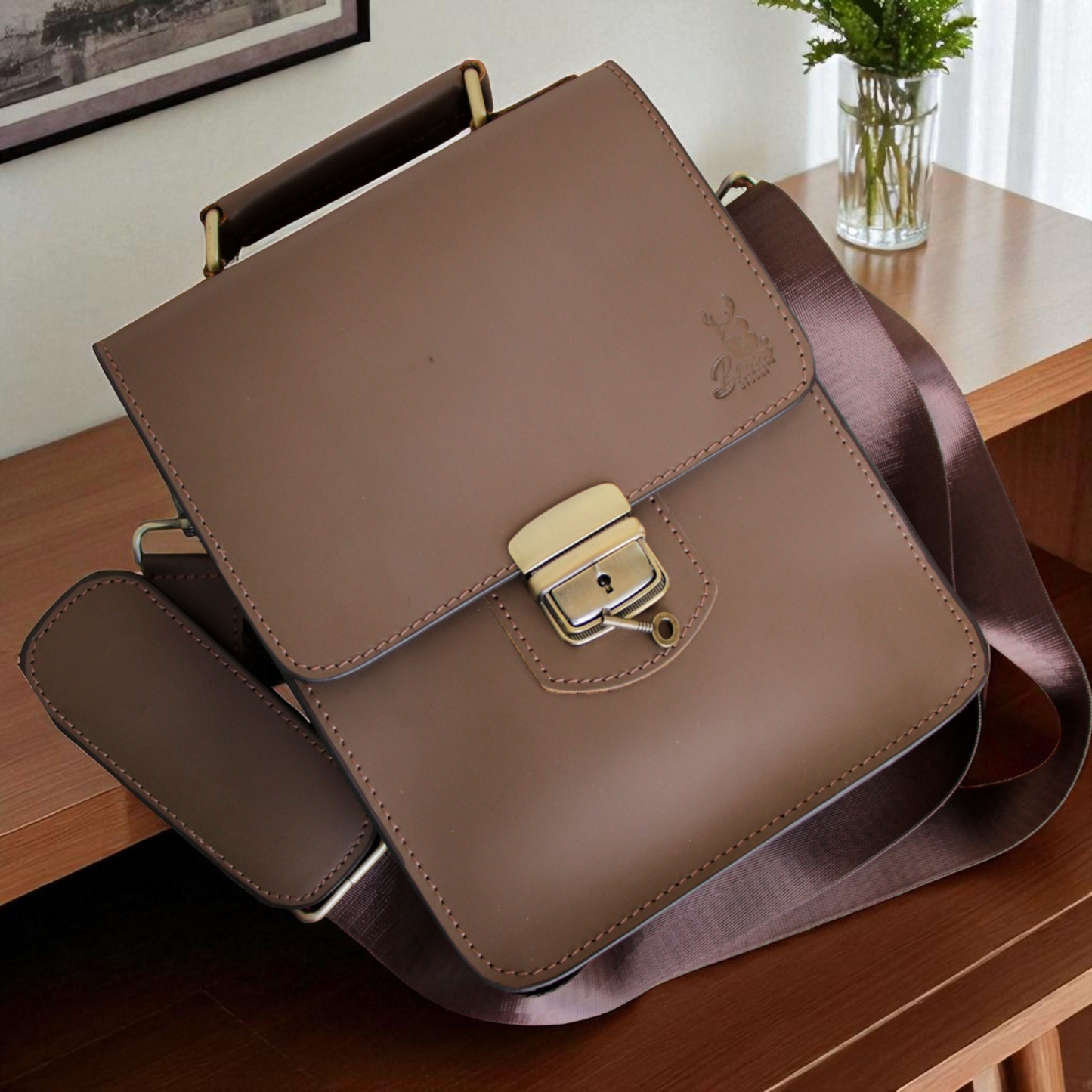 Men’s Genuine Leather Crossbody Bag with Lock & Key – Shoulder Messenger Bag 26×20×10 cm 2241 mo