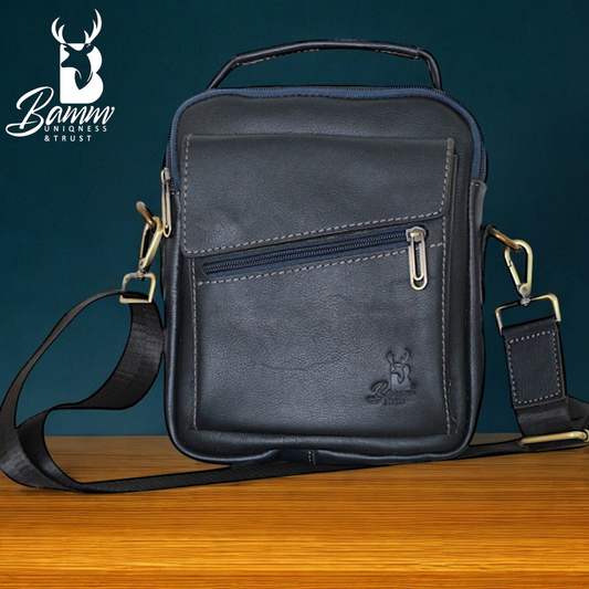 "Men's Genuine Leather Crossbody Bag From Bamm - Practical, Stylish, With Multiple Zippers"