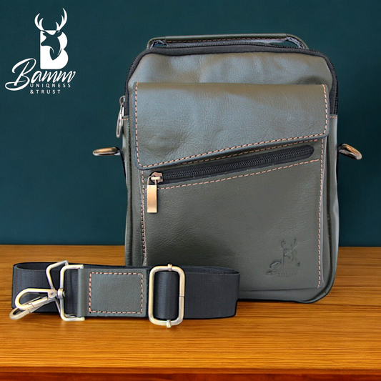 "Men's Genuine Leather Crossbody Bag From Bamm - Practical, Stylish, With Multiple Zippers"