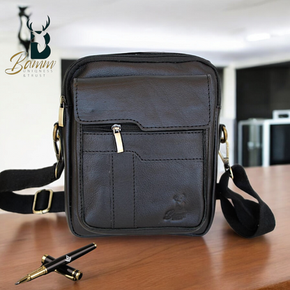 Premium Men's Genuine Leather Crossbody Bag – 20x25 cm, Multi-Compartment
