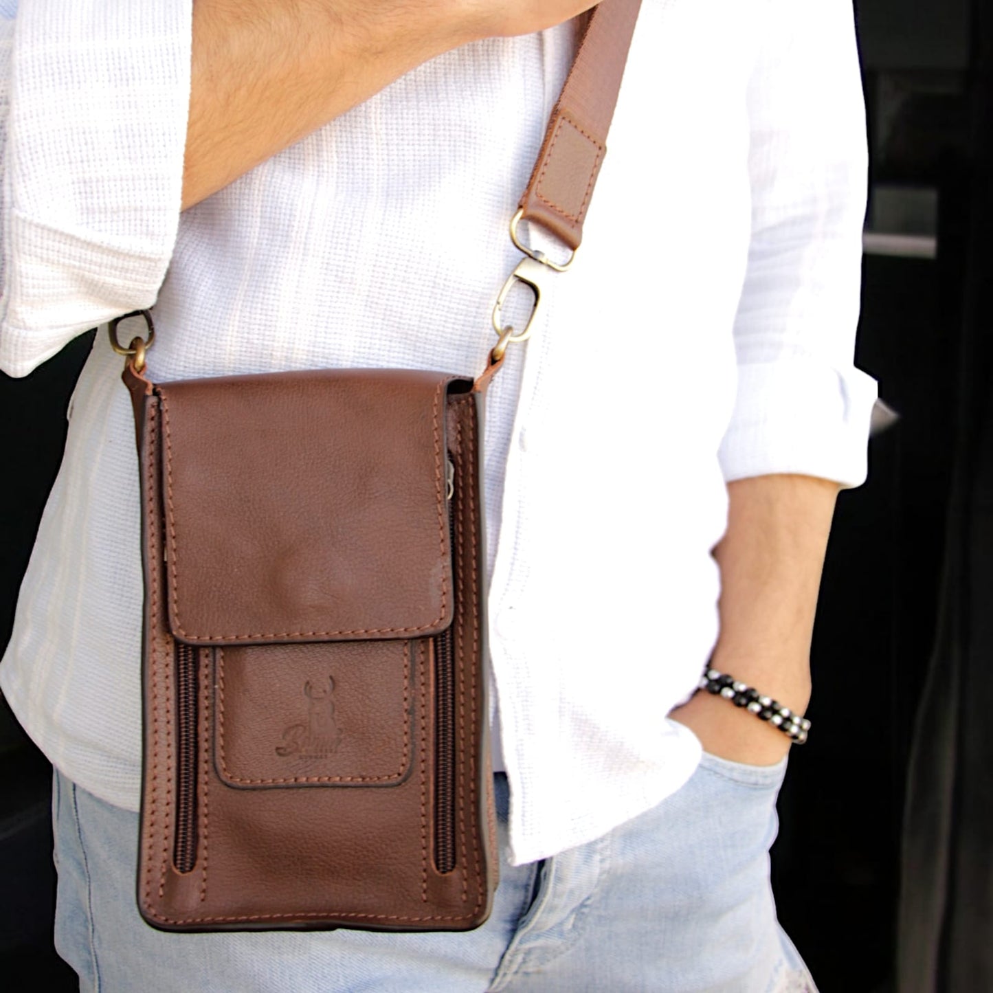 Natural Leather Bag Cross From Bamm For Money And Passport