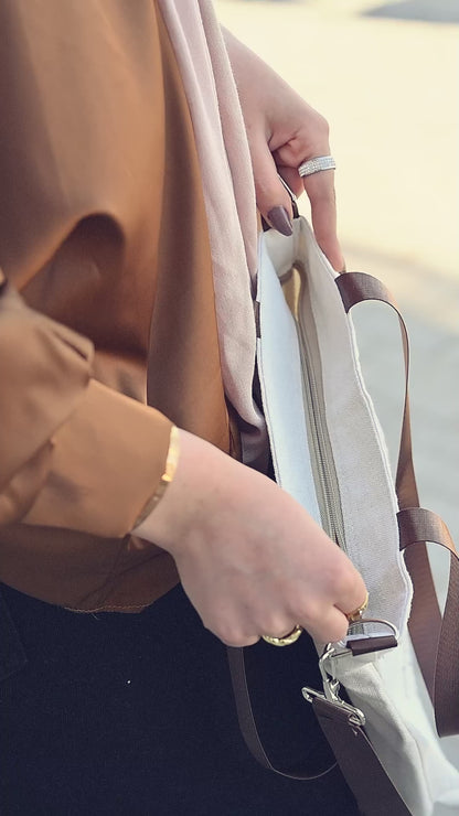 BAMM Beige Tote Bag With Two Adjustable Shoulder Straps