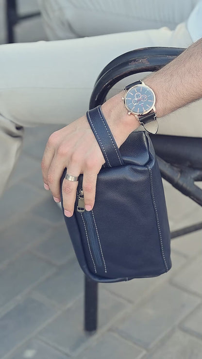 Men’s Natural Leather Hand Bag – Compact, Stylish & Multi-pocket Design